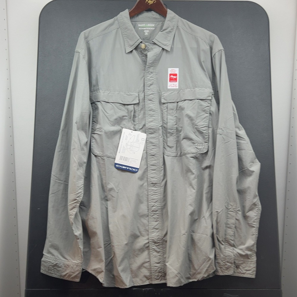 ExOfficio Bugsaway Halo LS Mens Insect Repel Shirt XL Lt Pebble 1101-5132 NWT